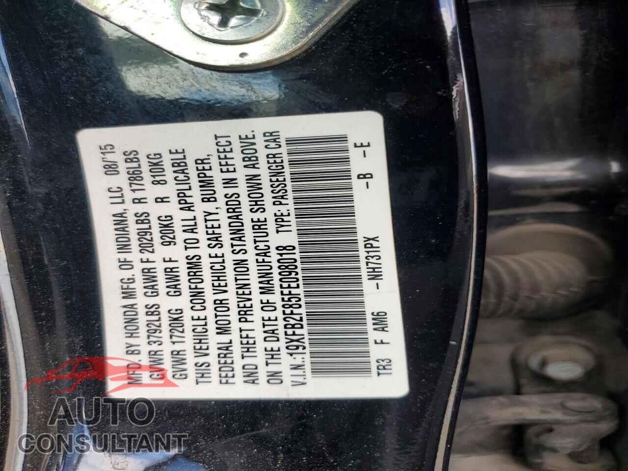 HONDA CIVIC 2015 - 19XFB2F85FE098018