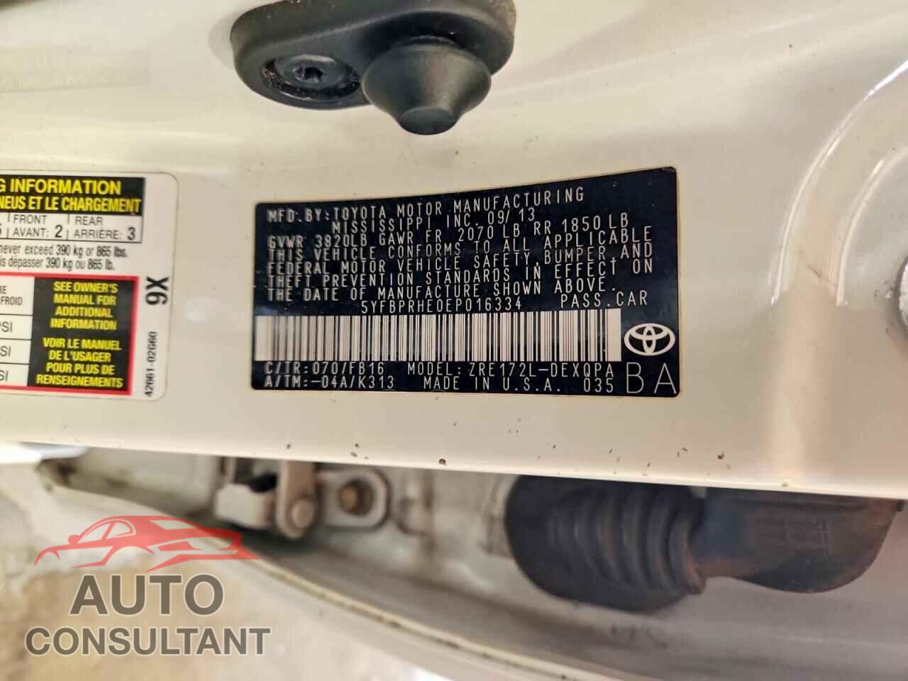 TOYOTA COROLLA 2014 - 5YFBPRHE0EP016334