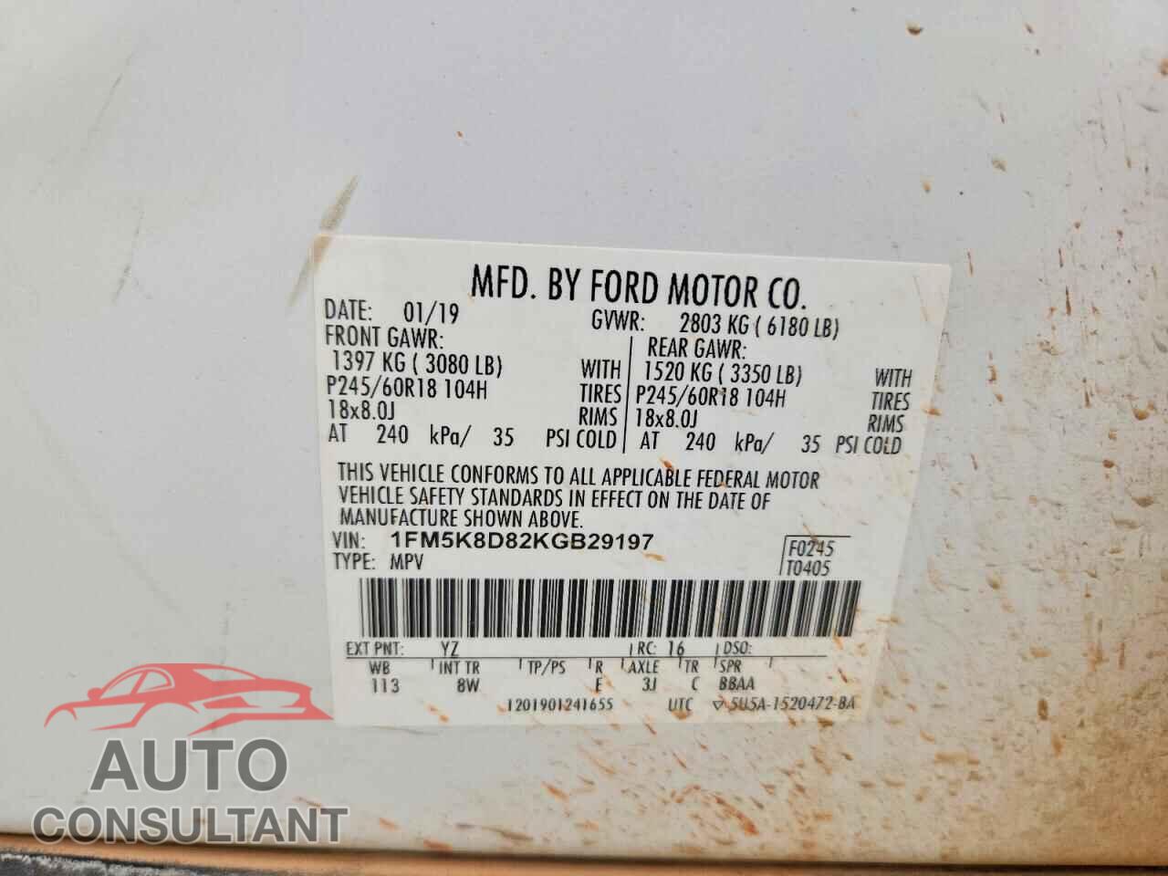 FORD EXPLORER 2019 - 1FM5K8D82KGB29197