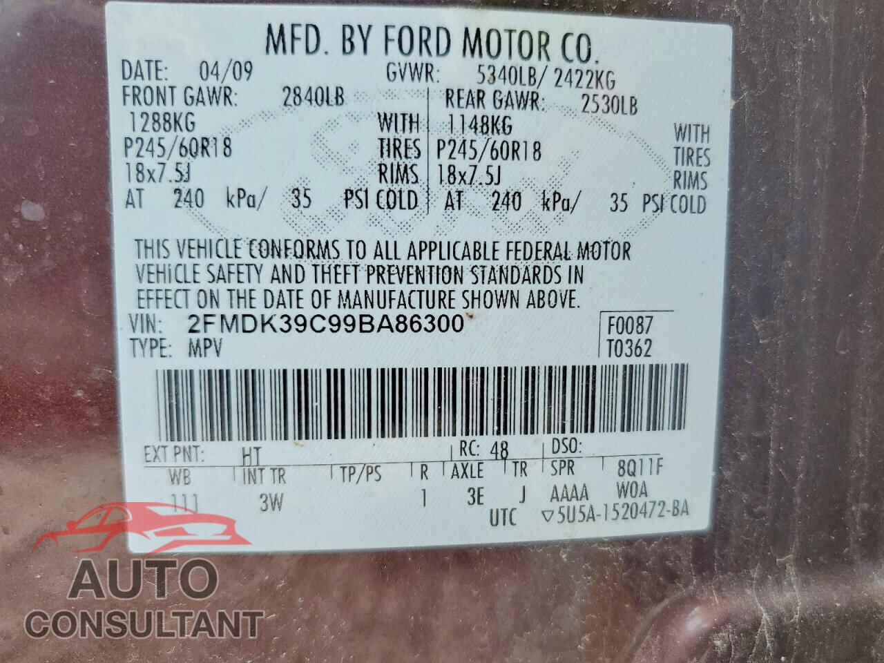 FORD EDGE 2009 - 2FMDK39C99BA86300