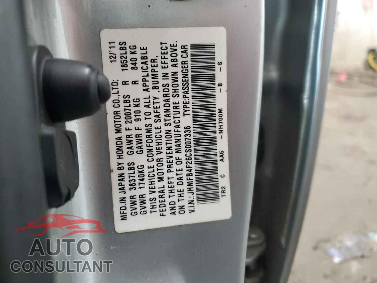 HONDA CIVIC 2012 - JHMFB4F26CS007336