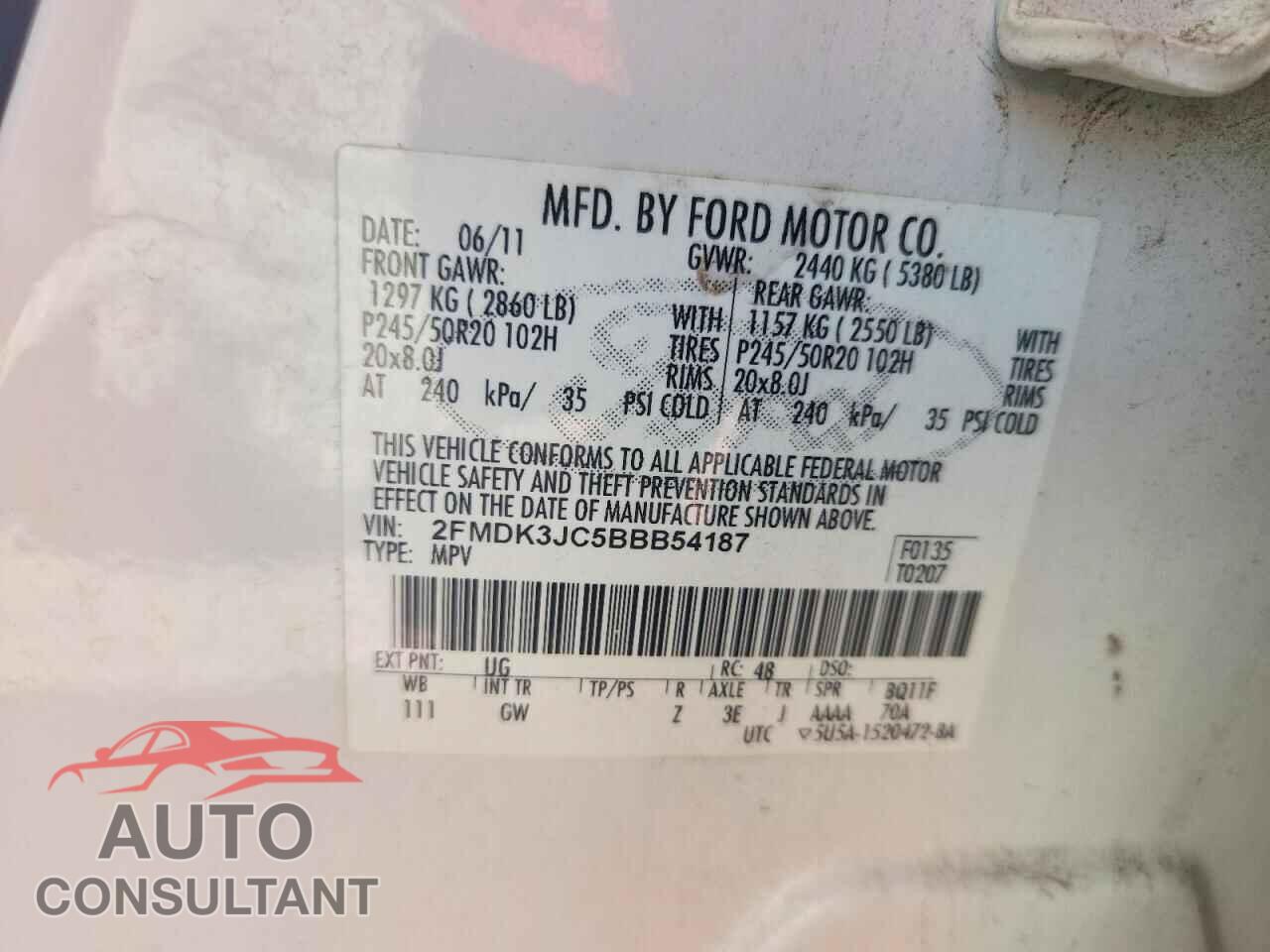 FORD EDGE 2011 - 2FMDK3JC5BBB54187