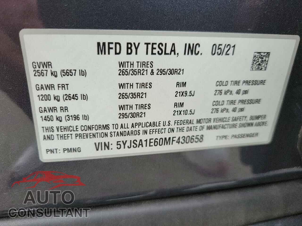 TESLA MODEL S 2021 - 5YJSA1E60MF430658