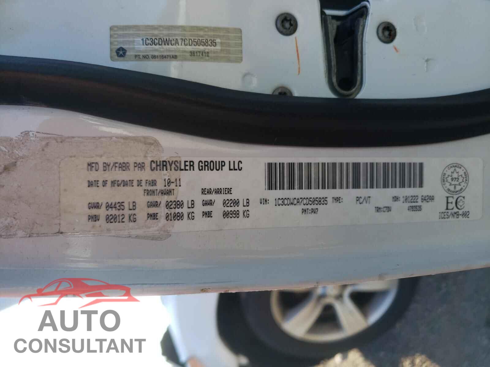 DODGE CALIBER 2012 - 1C3CDWCA7CD505835