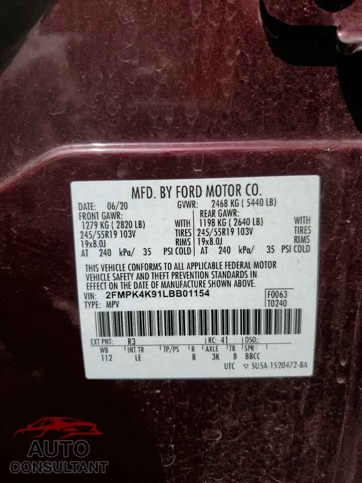 FORD EDGE 2020 - 2FMPK4K91LBB01154