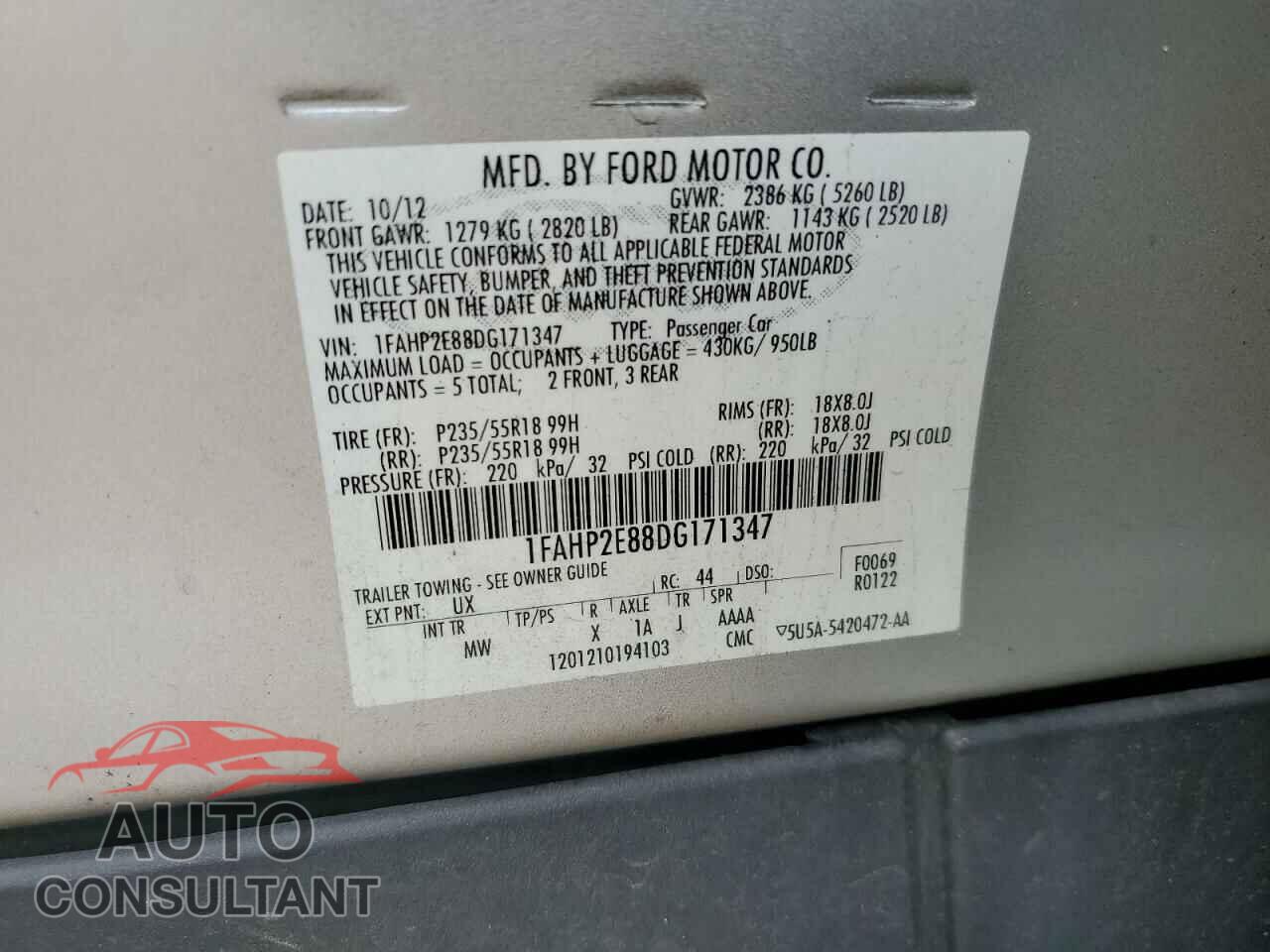 FORD TAURUS 2013 - 1FAHP2E88DG171347