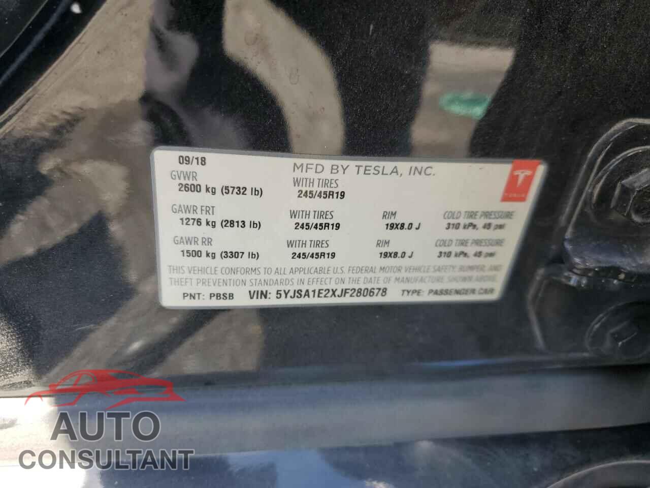 TESLA MODEL S 2018 - 5YJSA1E2XJF280678