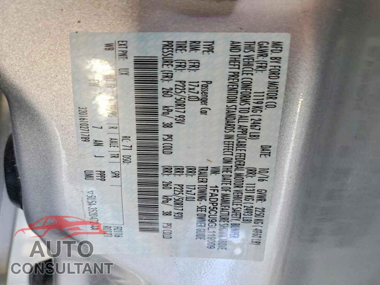 FORD CMAX 2016 - 1FADP5CU9GL119009