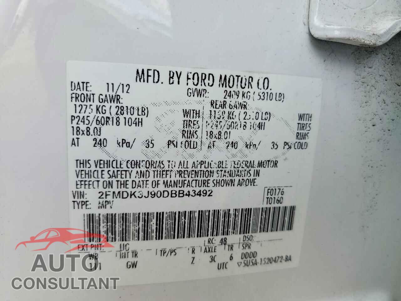 FORD EDGE 2013 - 2FMDK3J90DBB43492