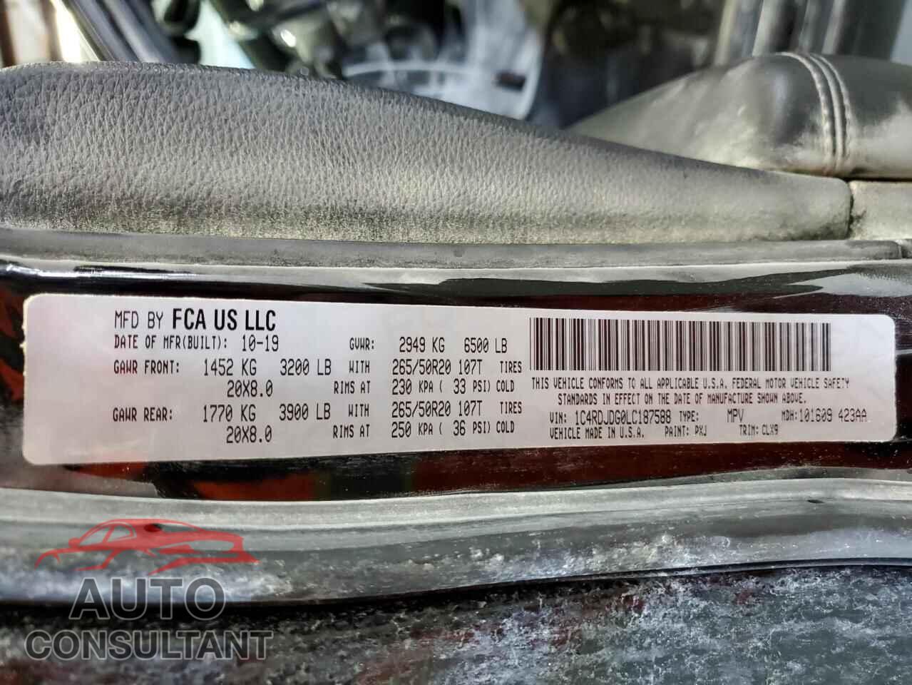 DODGE DURANGO 2020 - 1C4RDJDG0LC187588