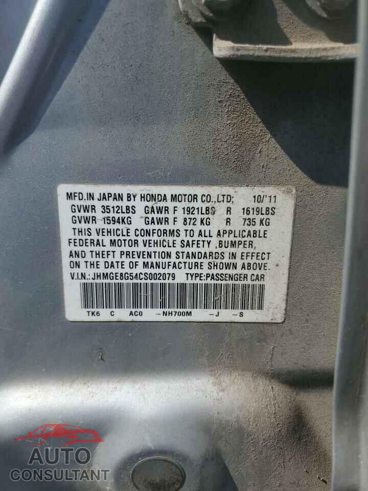 HONDA FIT 2012 - JHMGE8G54CS002079