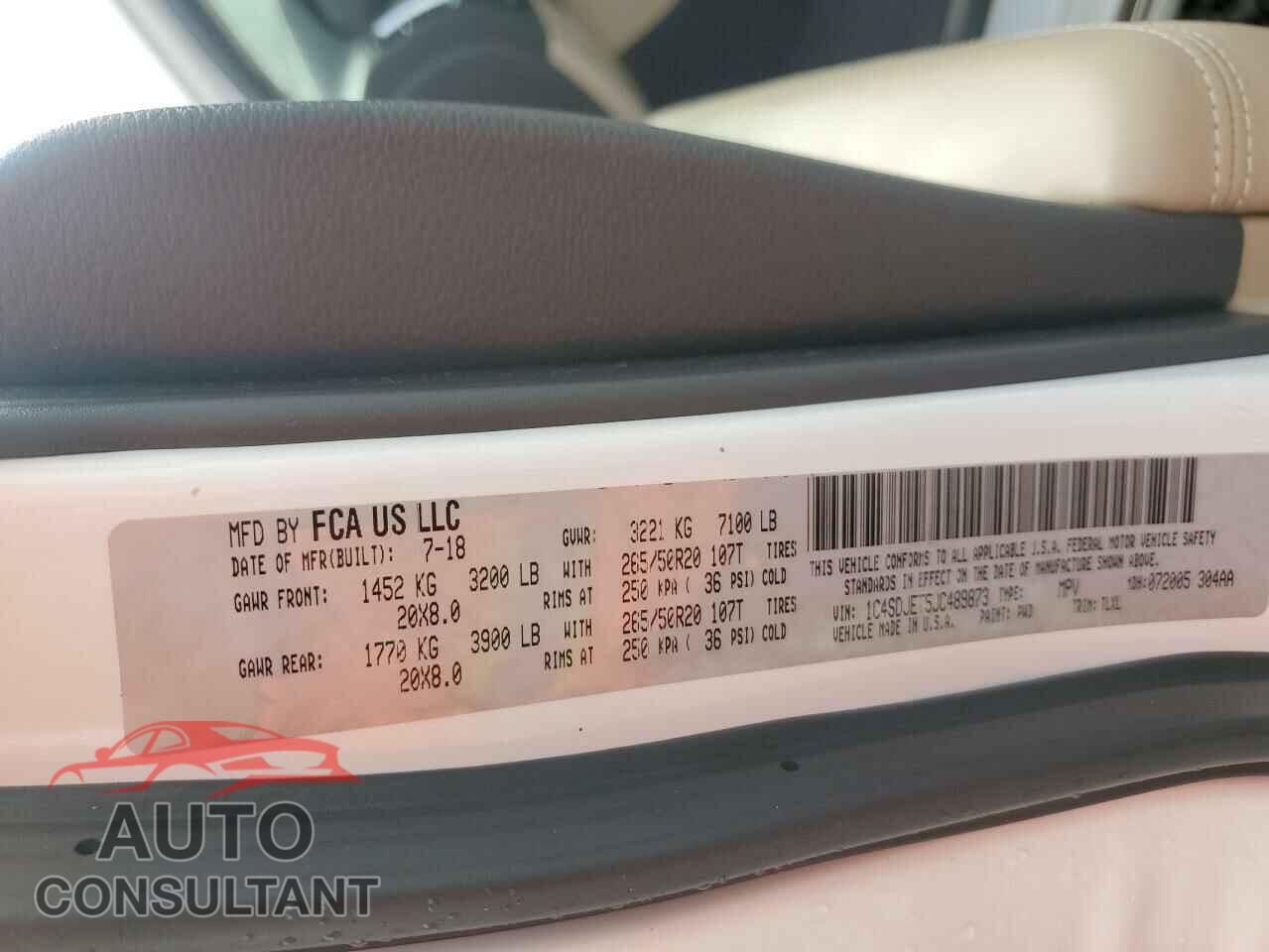 DODGE DURANGO 2018 - 1C4SDJET5JC489873