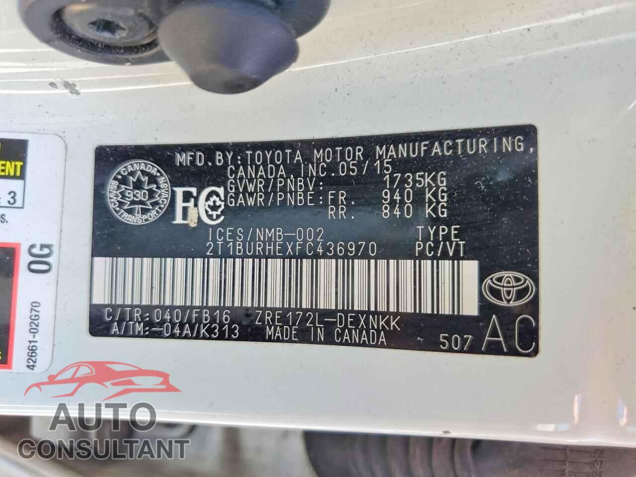 TOYOTA COROLLA 2015 - 2T1BURHEXFC436970