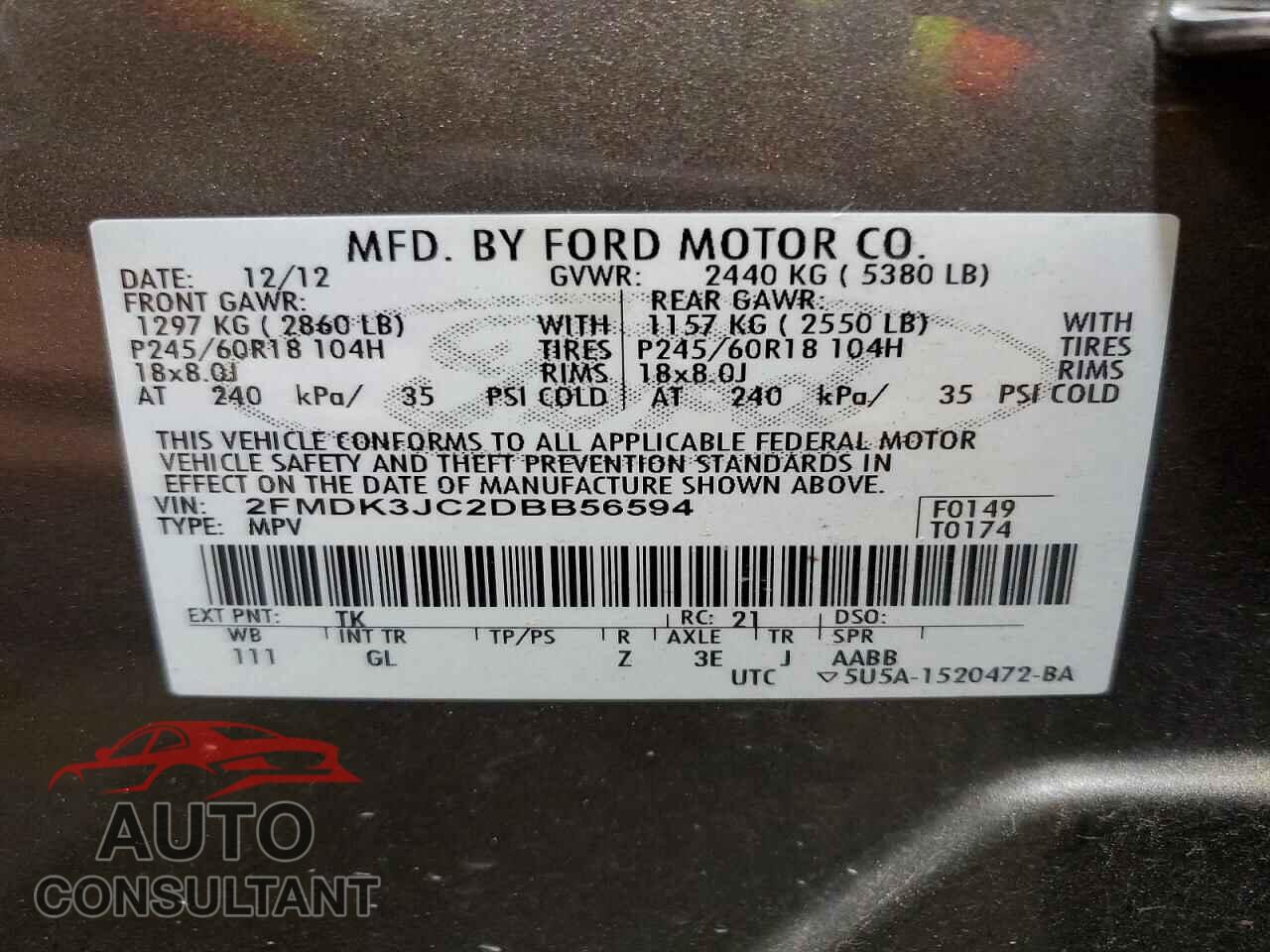 FORD EDGE 2013 - 2FMDK3JC2DBB56594