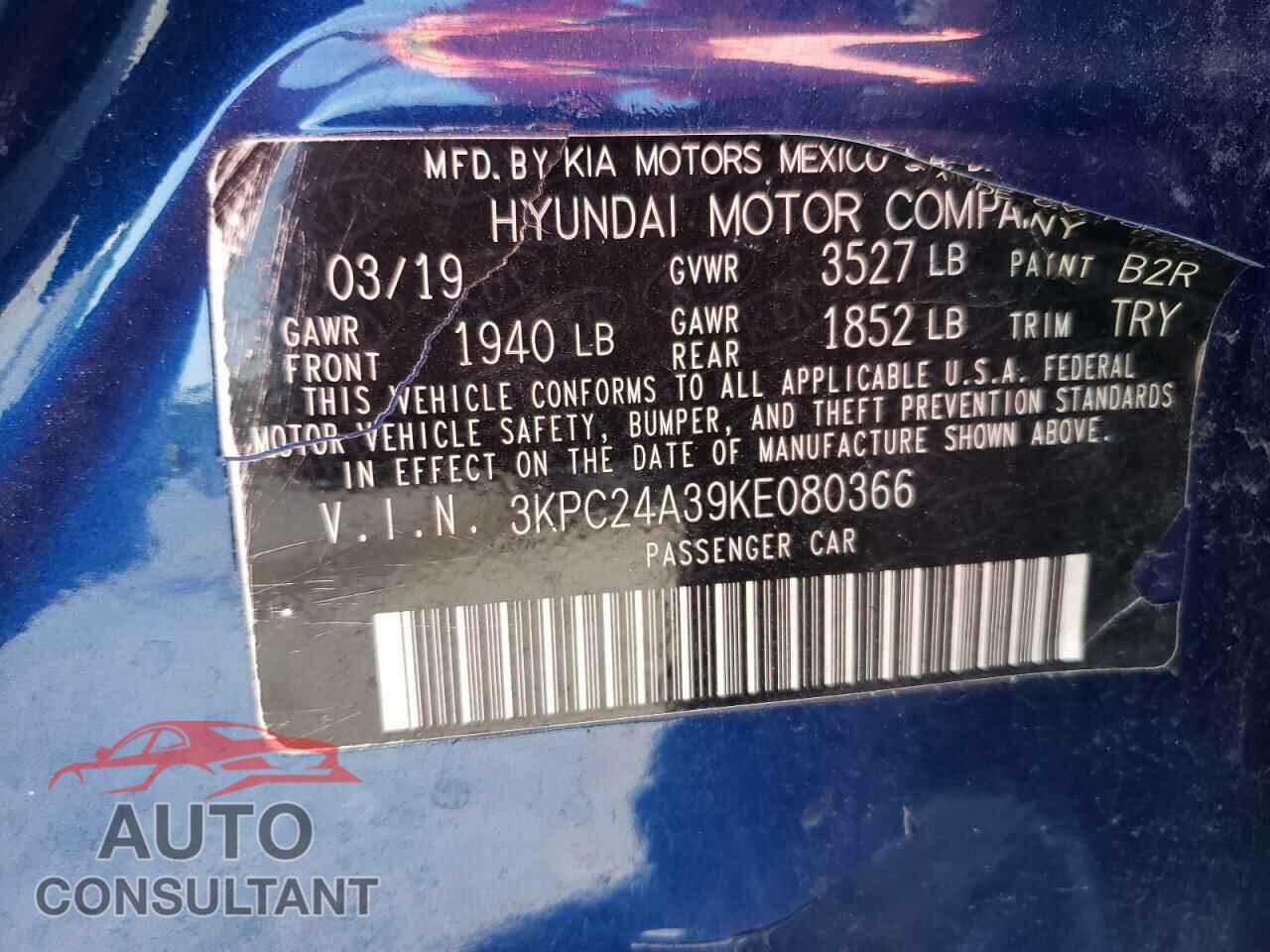 HYUNDAI ACCENT 2019 - 3KPC24A39KE080366