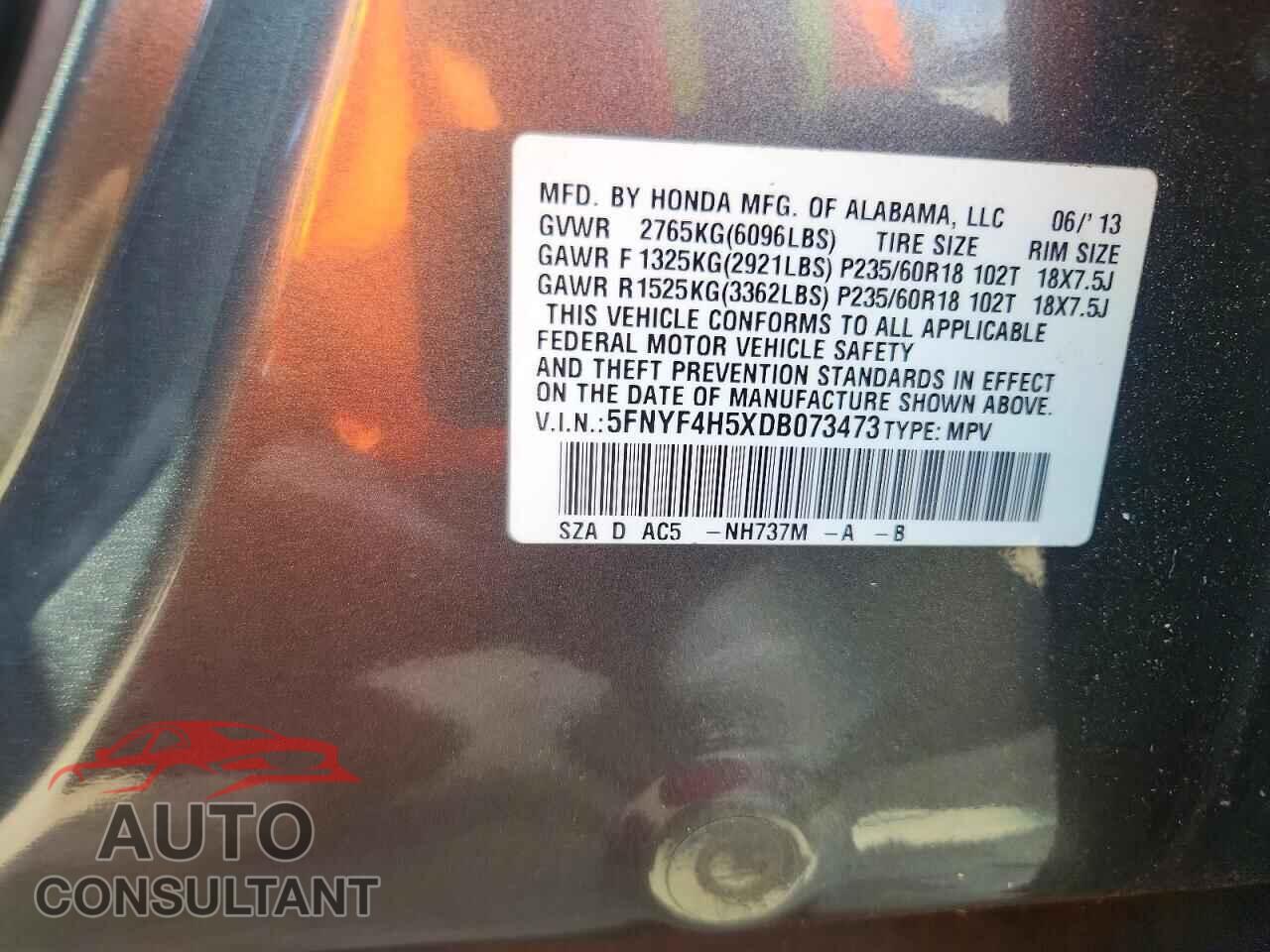 HONDA PILOT 2019 - 5FNYF4H5XDB073473
