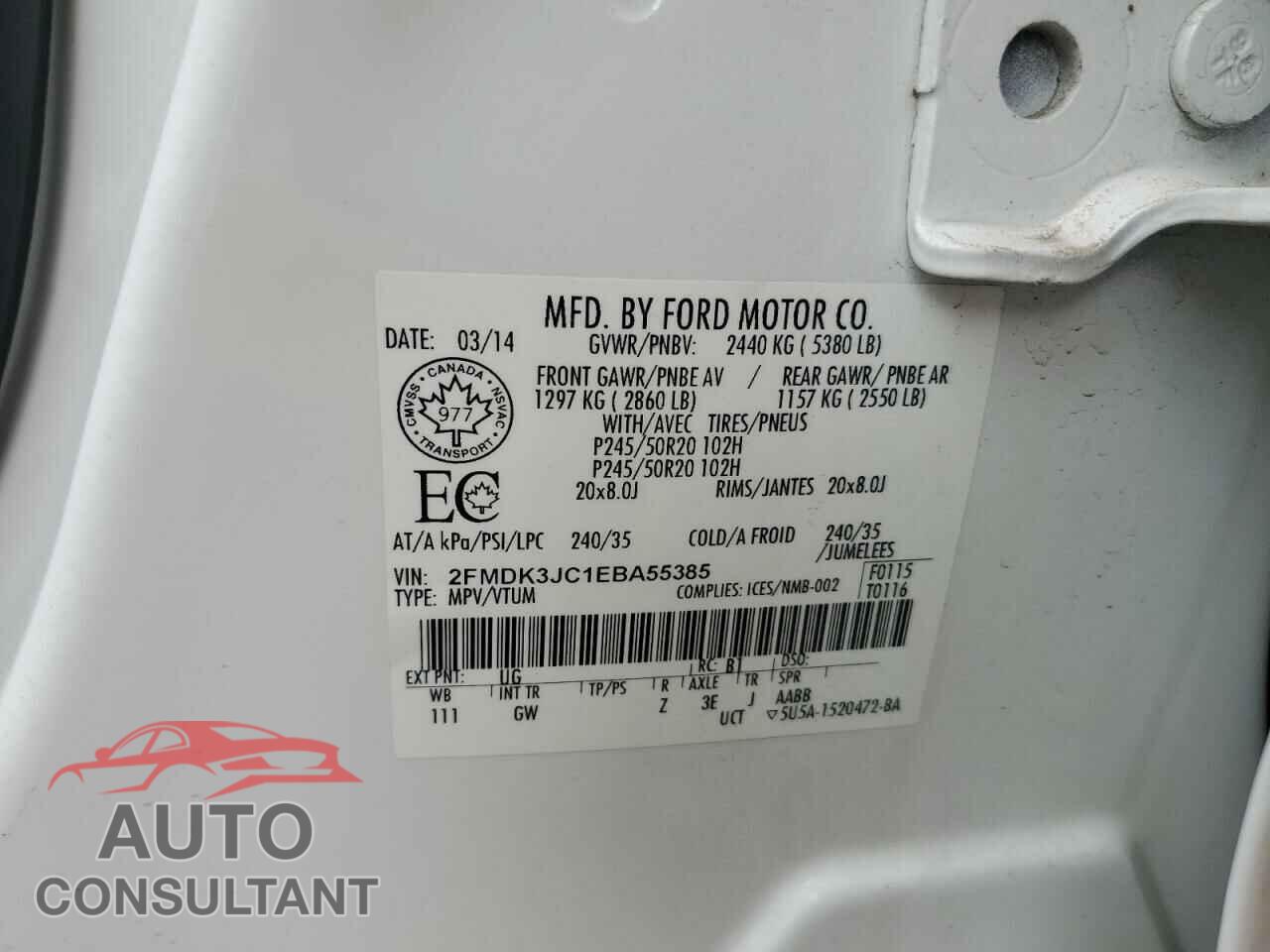 FORD EDGE 2014 - 2FMDK3JC1EBA55385