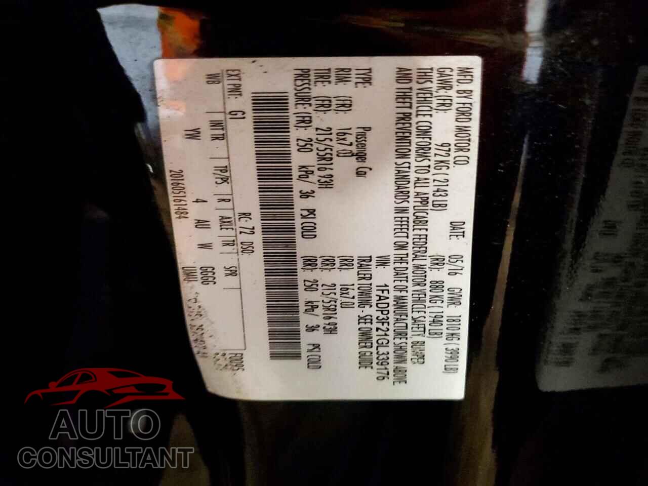 FORD FOCUS 2016 - 1FADP3F21GL339176