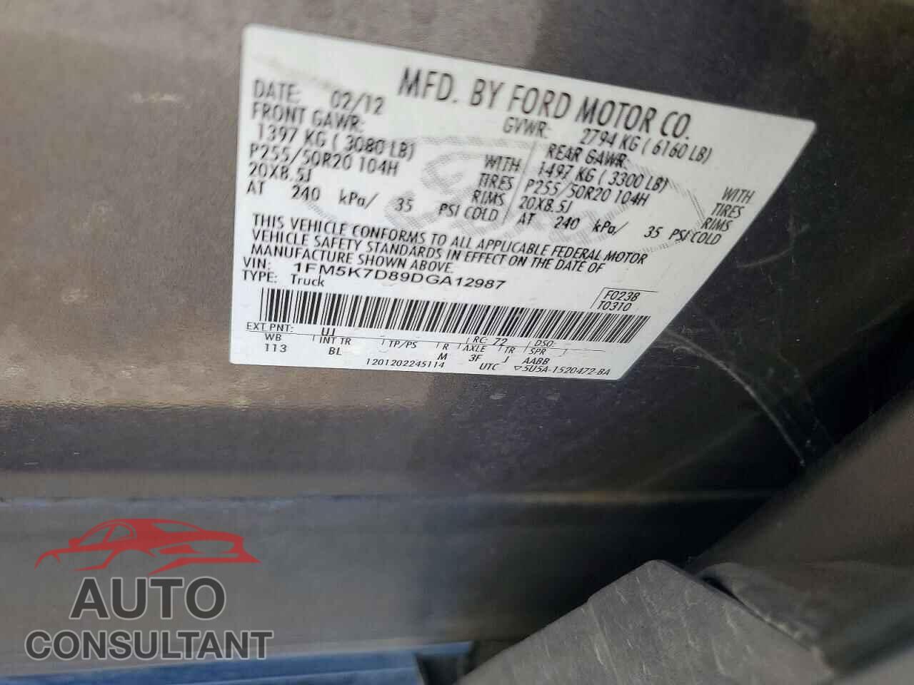 FORD EXPLORER 2013 - 1FM5K7D89DGA12987