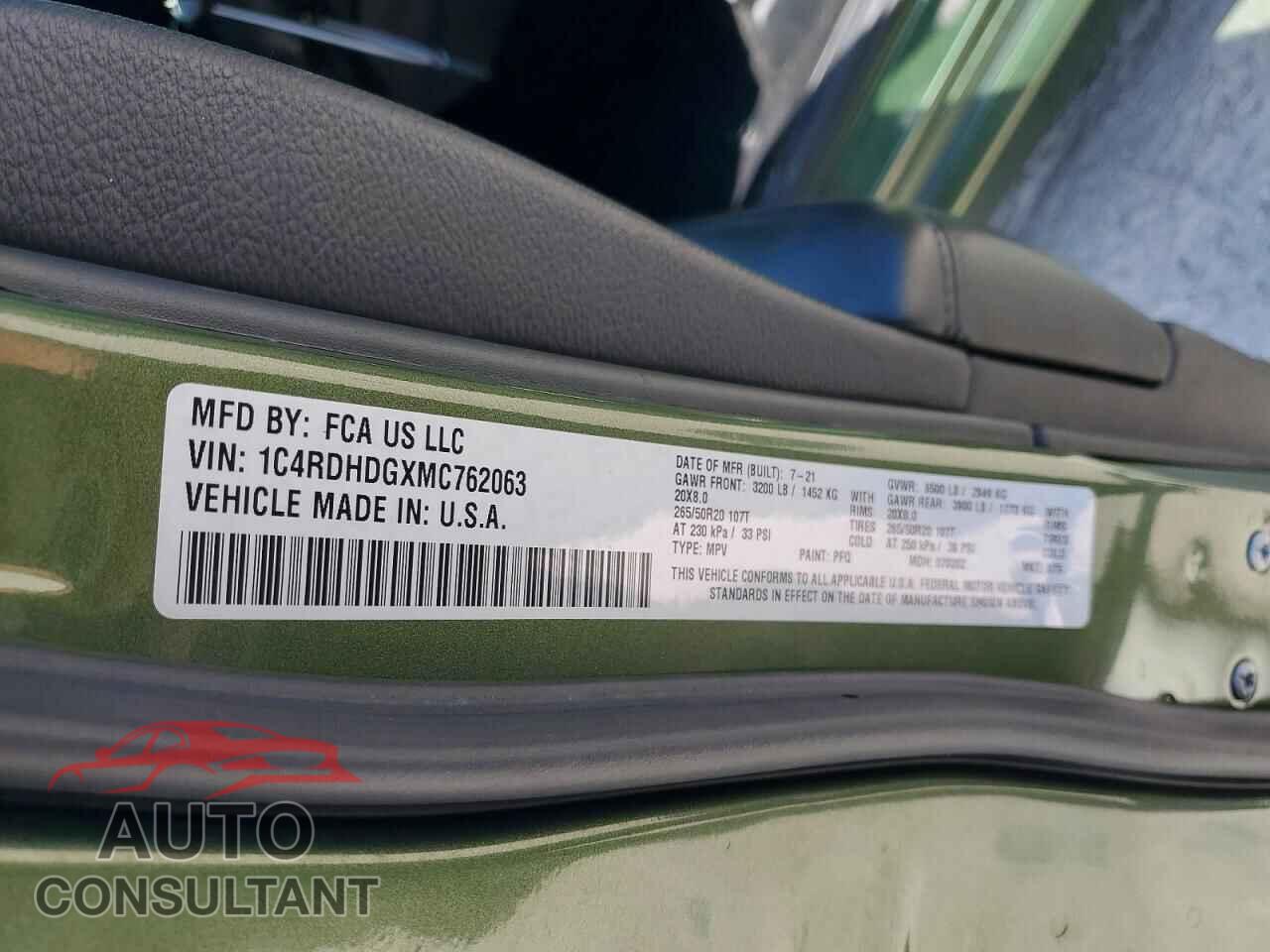 DODGE DURANGO 2021 - 1C4RDHDGXMC762063