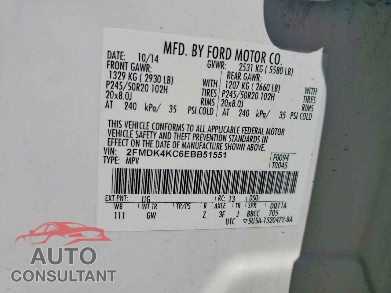 FORD EDGE 2014 - 2FMDK4KC6EBB51551