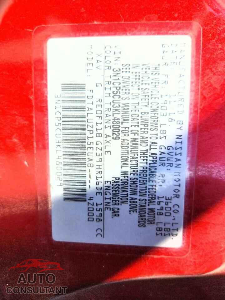 NISSAN KICKS 2019 - 3N1CP5CU3KL480029