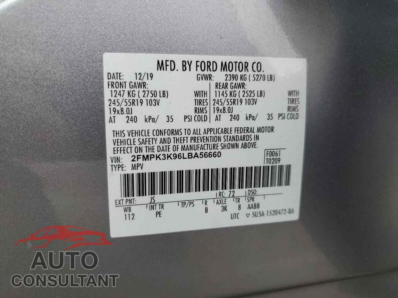 FORD EDGE 2020 - 2FMPK3K96LBA56660