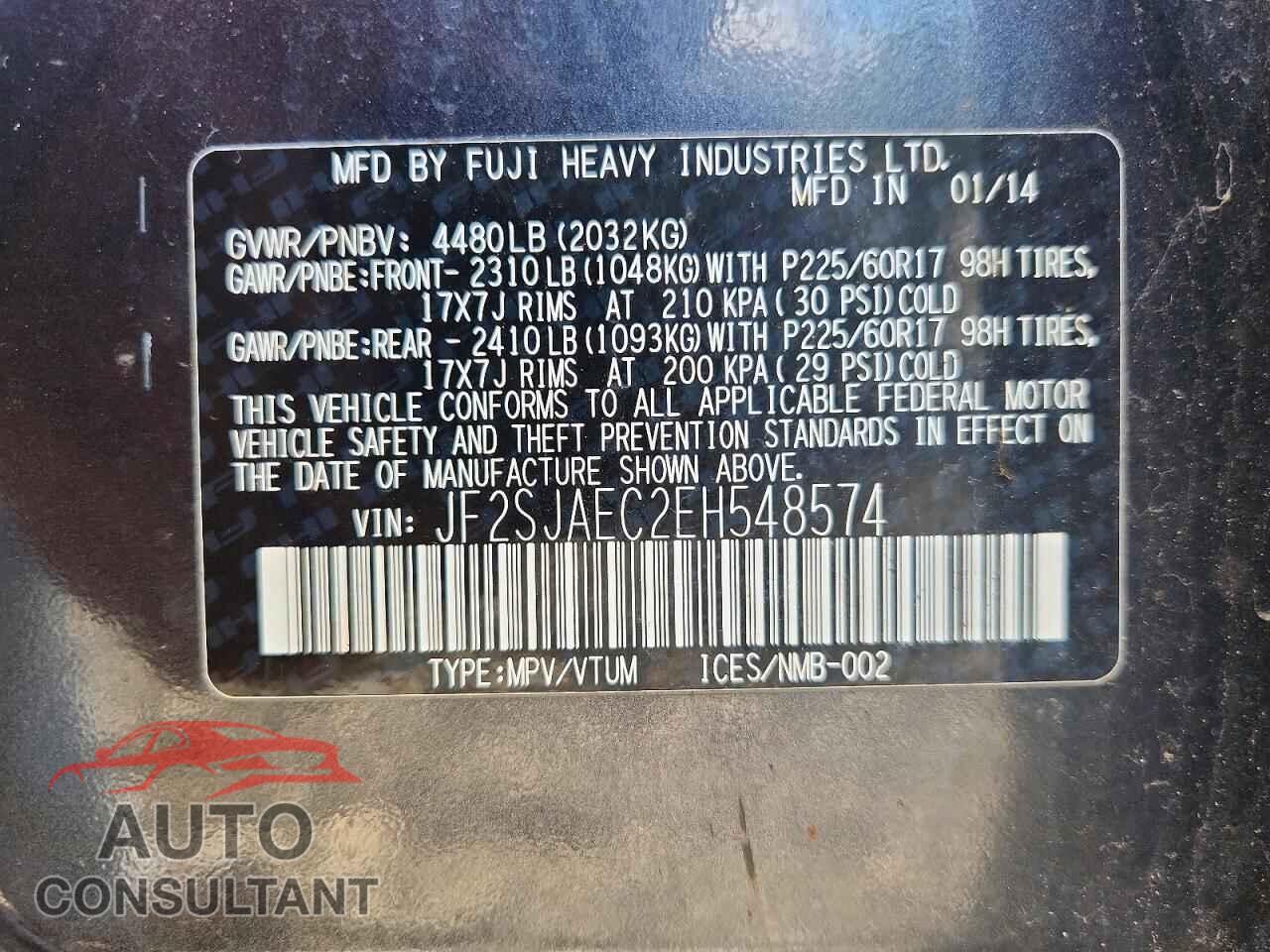 SUBARU FORESTER 2014 - JF2SJAEC2EH548574