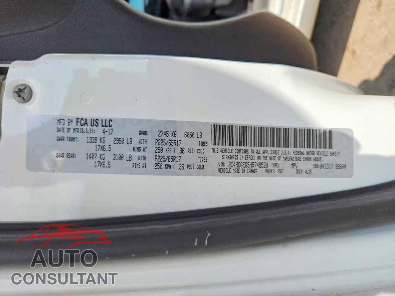 DODGE CARAVAN 2017 - 2C4RDGEG5HR749520