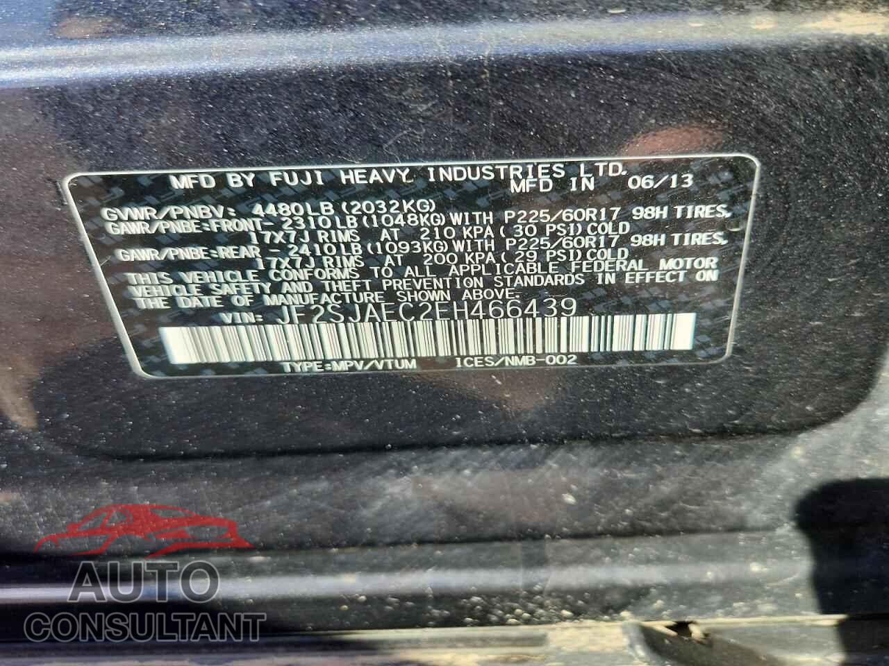 SUBARU FORESTER 2014 - JF2SJAEC2EH466439