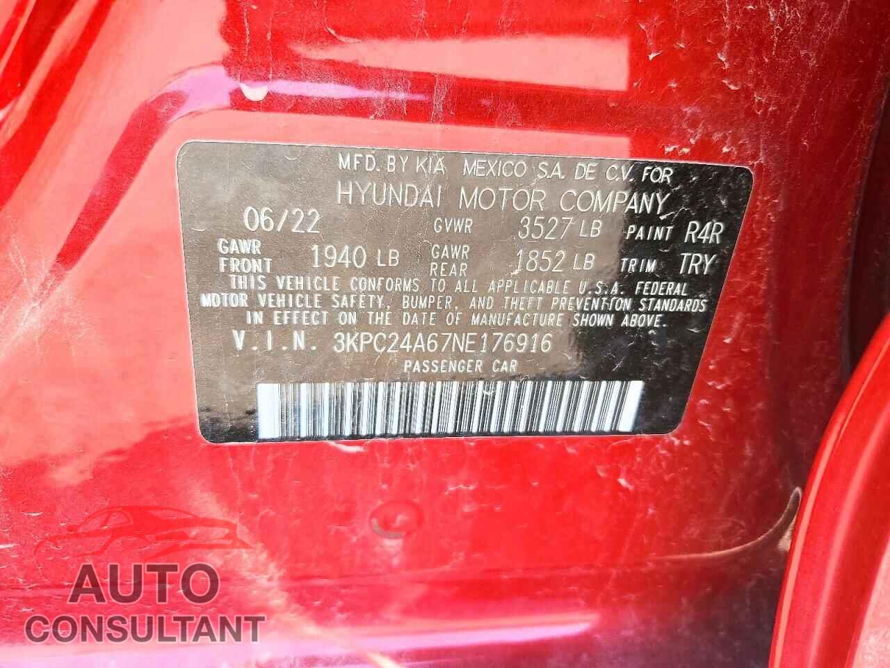 HYUNDAI ACCENT 2022 - 3KPC24A67NE176916