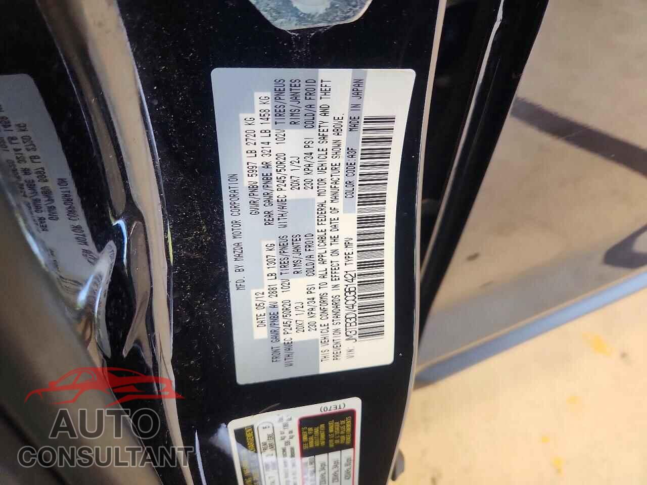 MAZDA CX-9 2012 - JM3TB3DV4C0361421