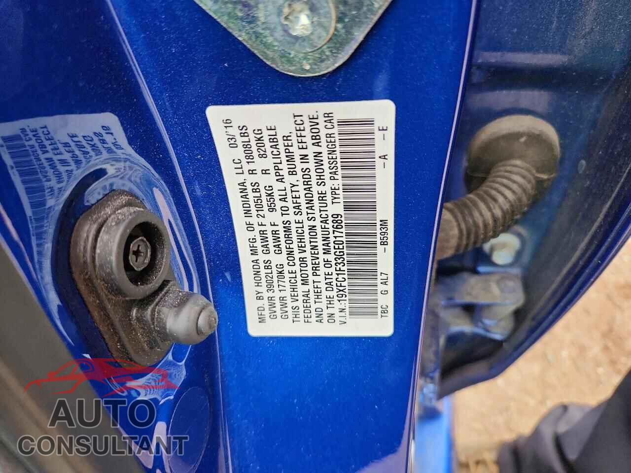 HONDA CIVIC 2016 - 19XFC1F33GE017689