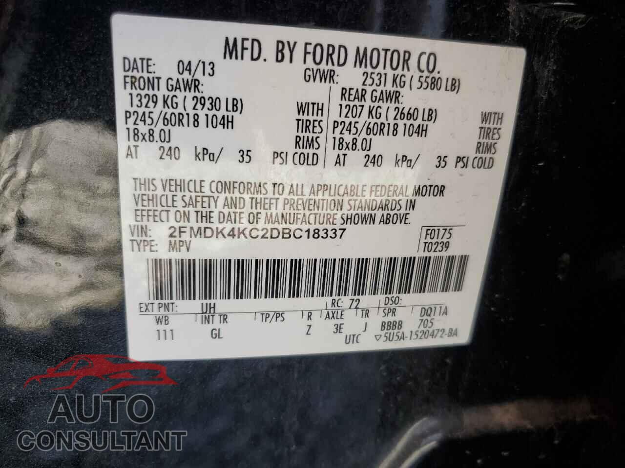 FORD EDGE 2013 - 2FMDK4KC2DBC18337