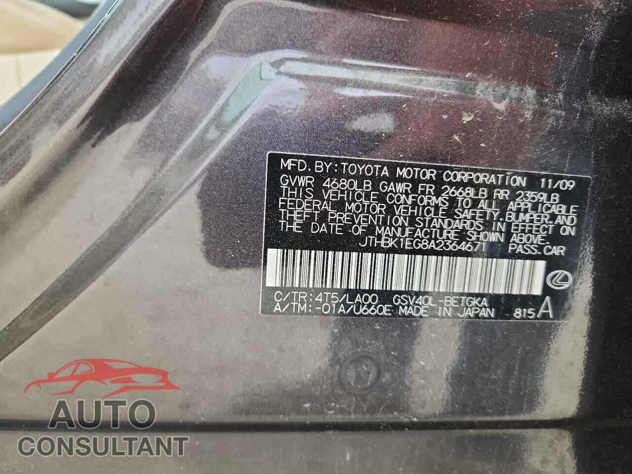 LEXUS ES350 2010 - JTHBK1EG8A2364671