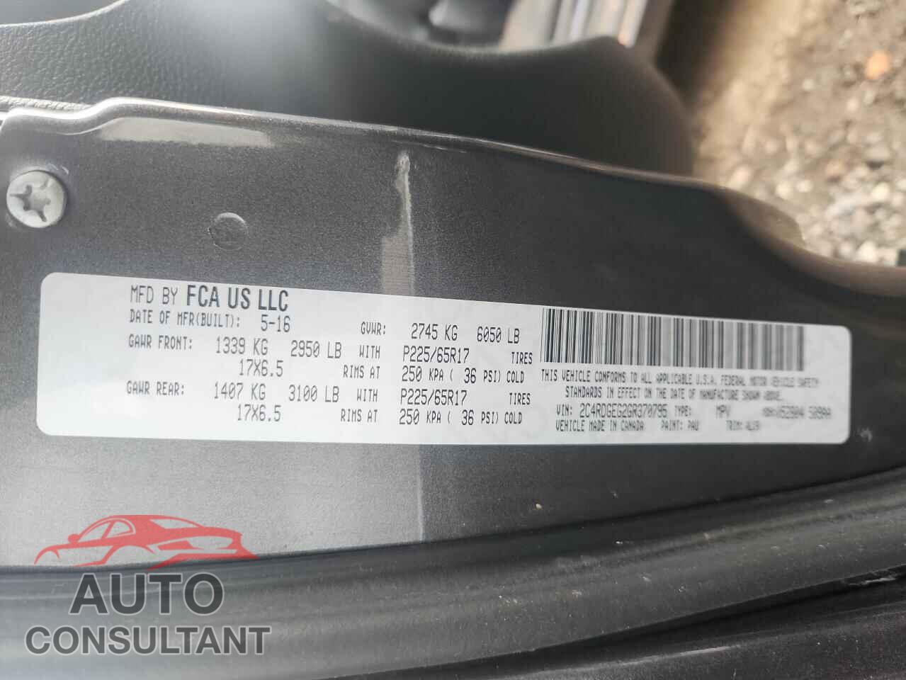 DODGE CARAVAN 2016 - 2C4RDGEG2GR370795
