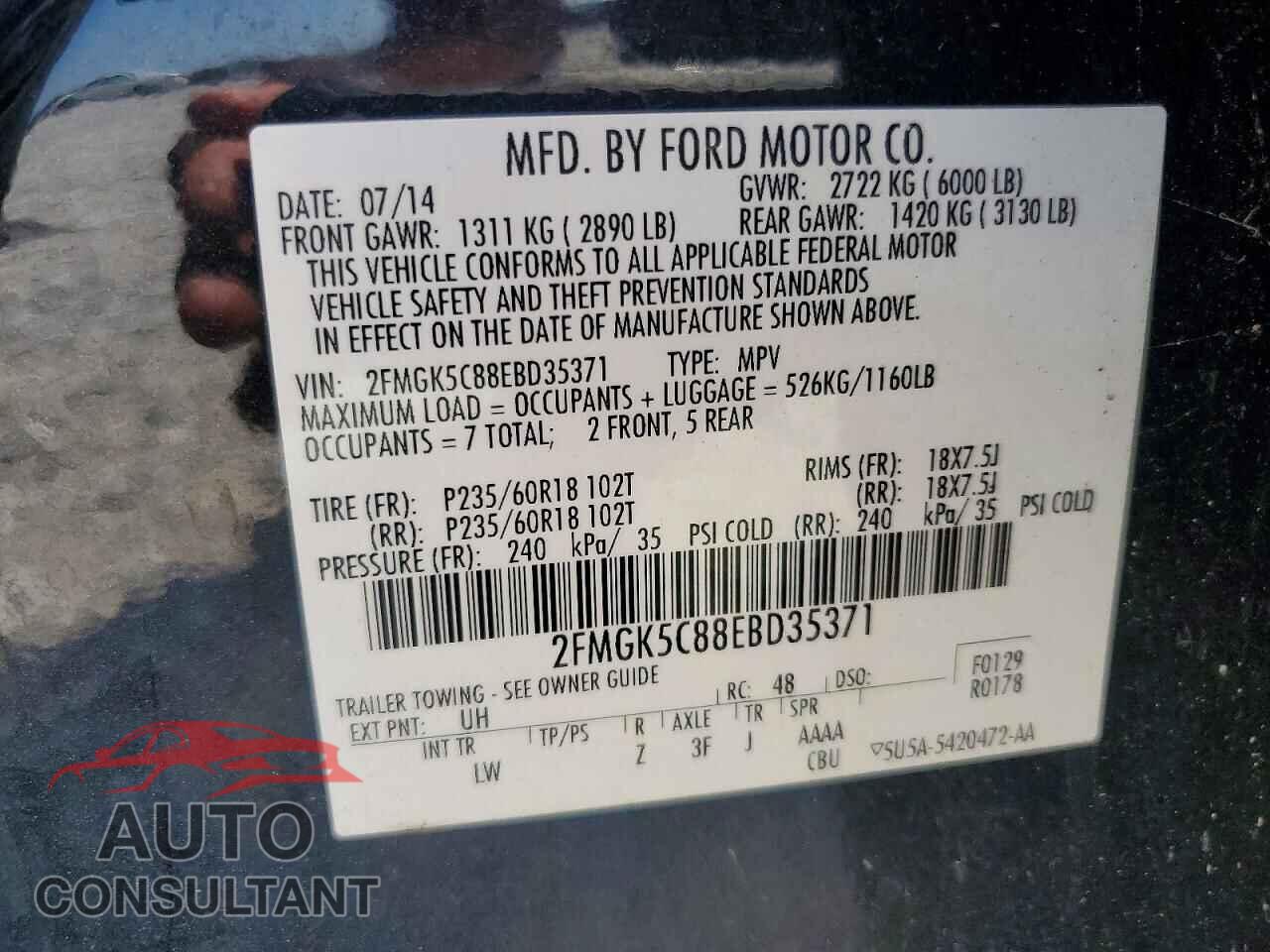 FORD FLEX 2014 - 2FMGK5C88EBD35371