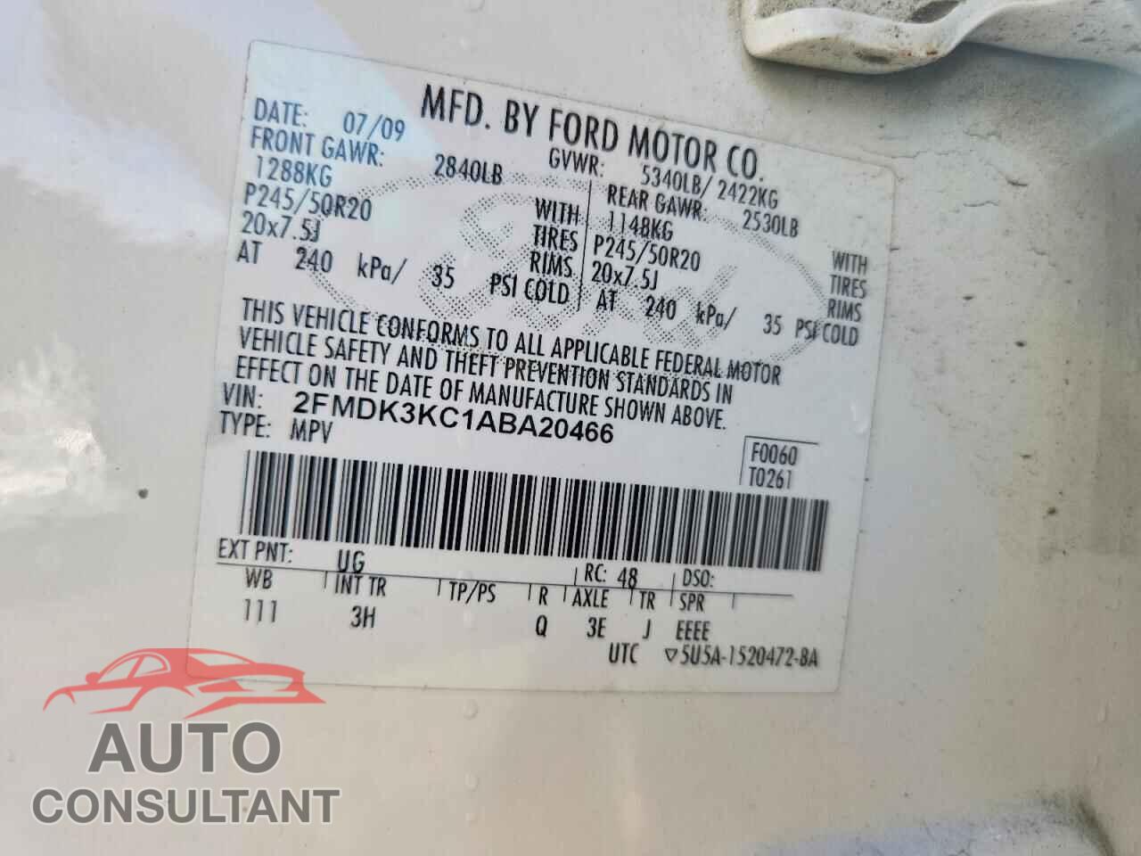 FORD EDGE 2010 - 2FMDK3KC1ABA20466
