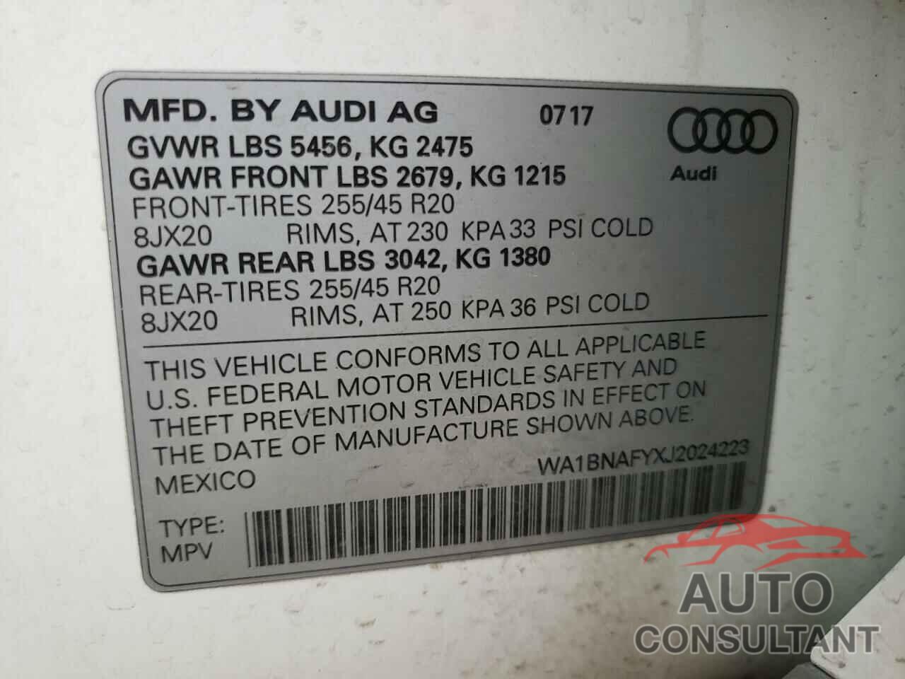 AUDI Q5 2018 - WA1BNAFYXJ2024223