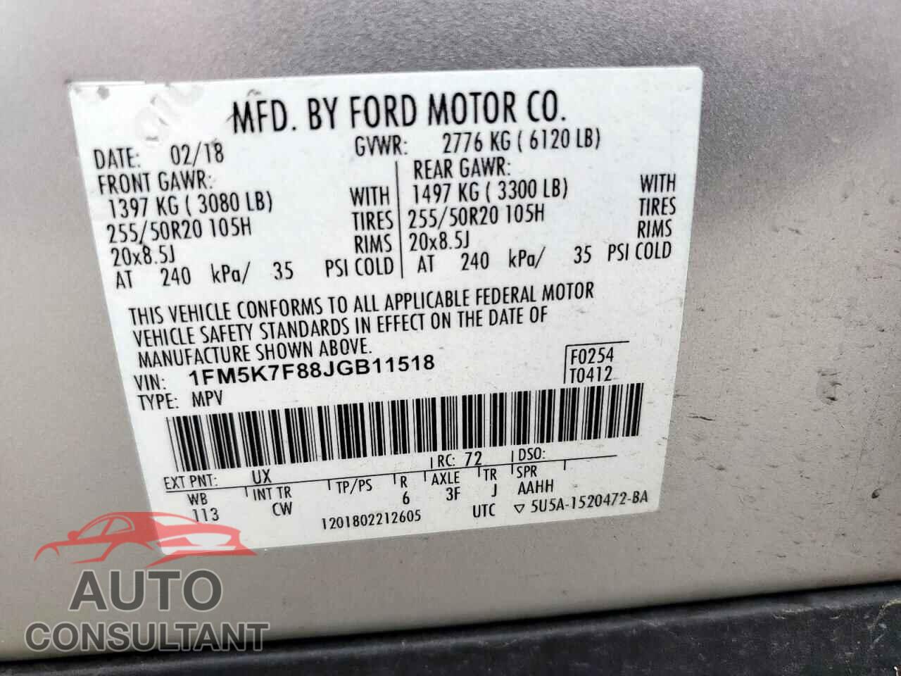 FORD EXPLORER 2018 - 1FM5K7F88JGB11518