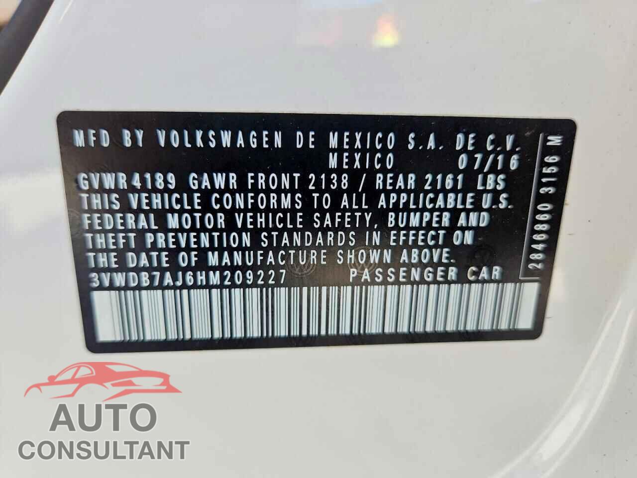 VOLKSWAGEN JETTA 2017 - 3VWDB7AJ6HM209227