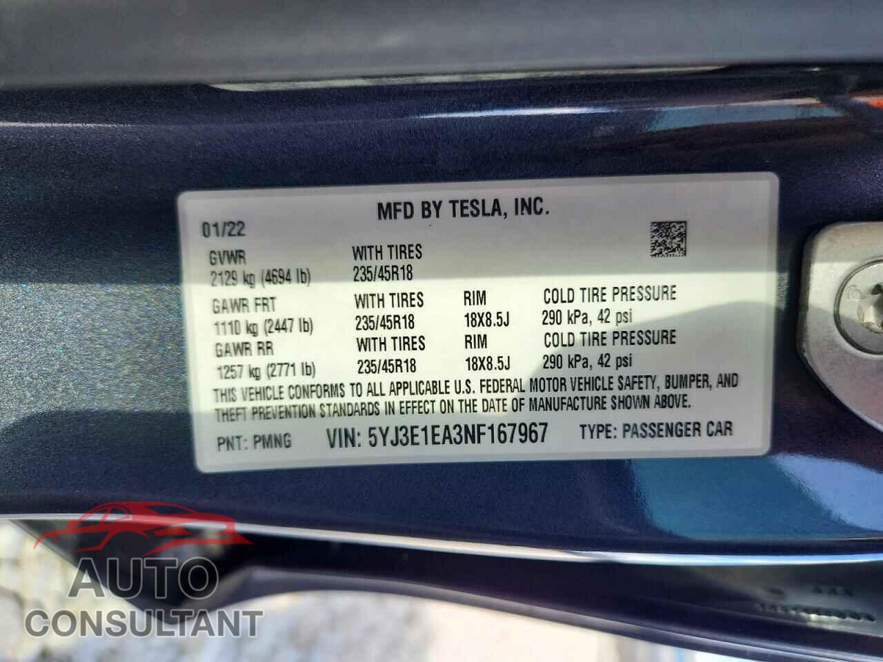 TESLA MODEL 3 2022 - 5YJ3E1EA3NF167967