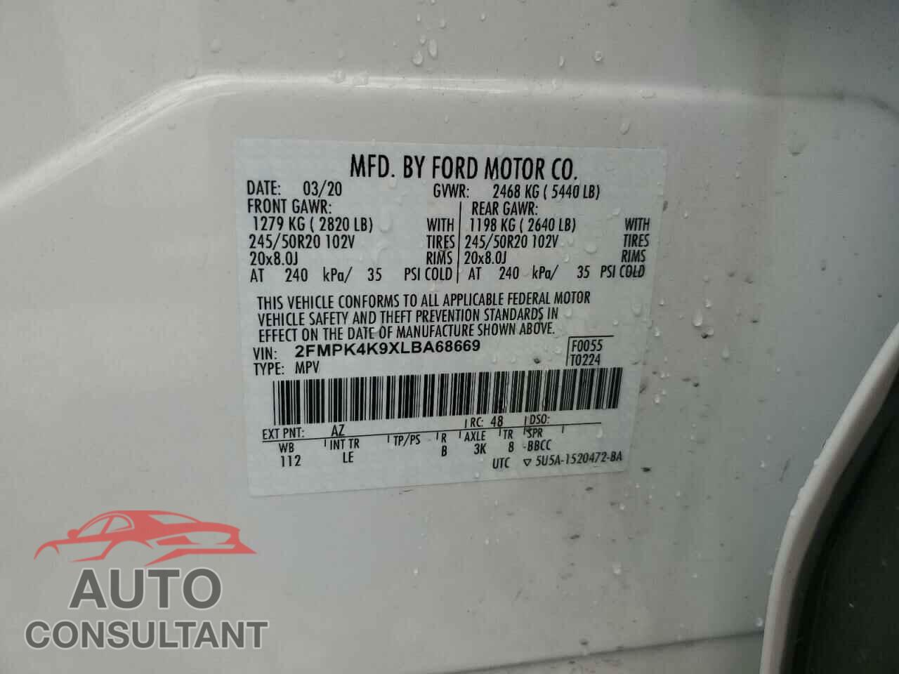 FORD EDGE 2020 - 2FMPK4K9XLBA68669