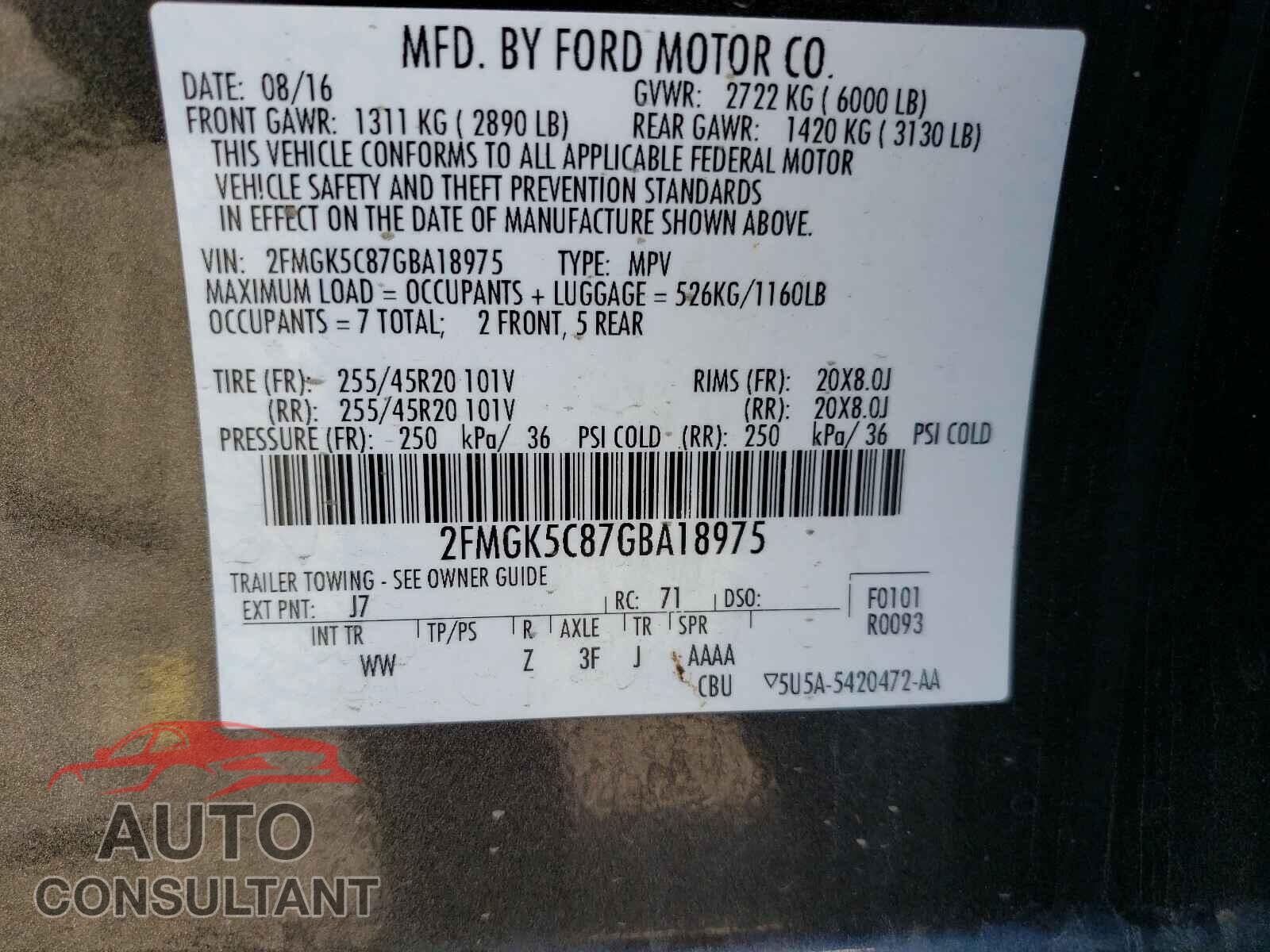 FORD FLEX 2016 - 2FMGK5C87GBA18975