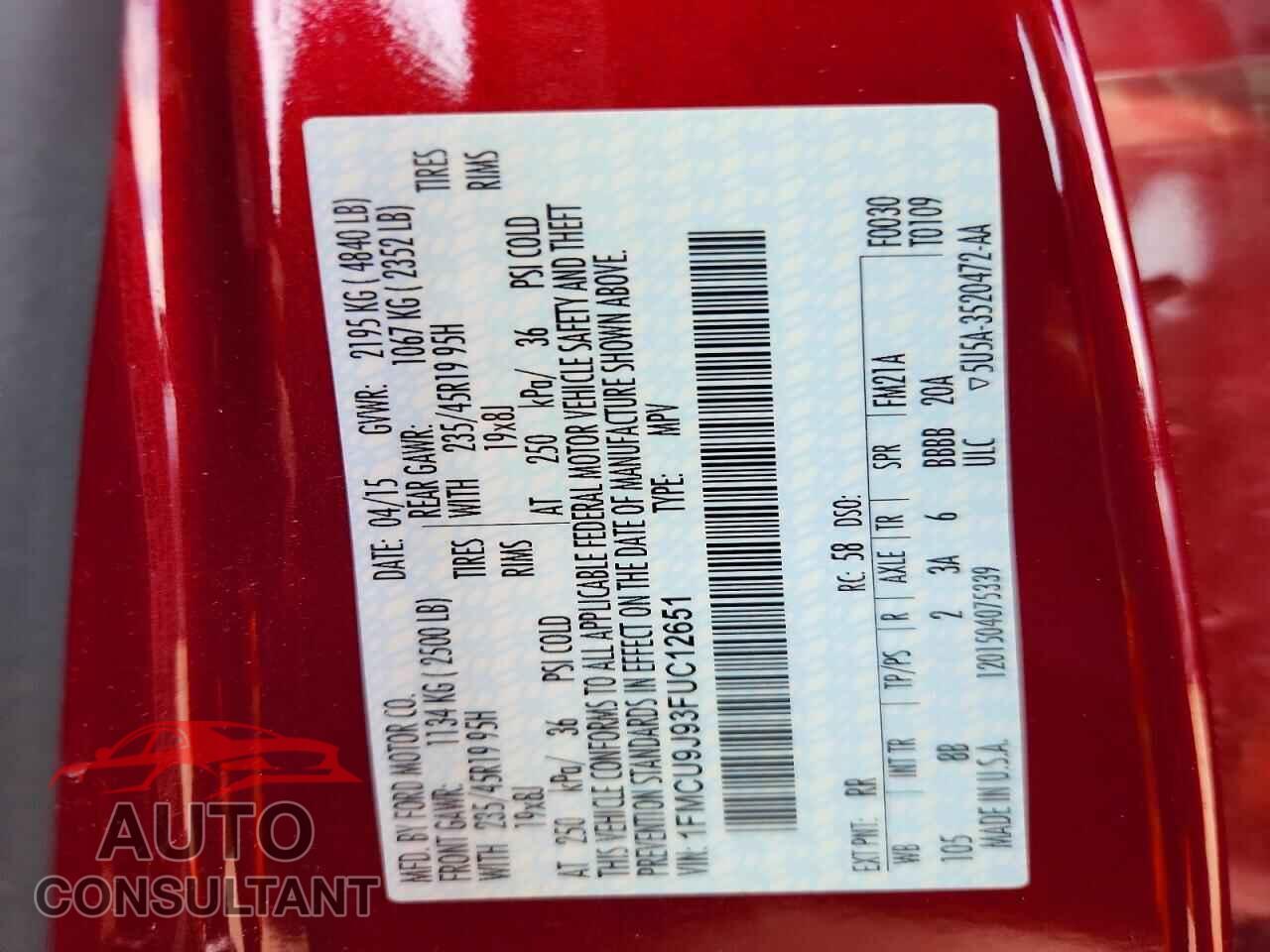 FORD ESCAPE 2015 - 1FMCU9J93FUC12651
