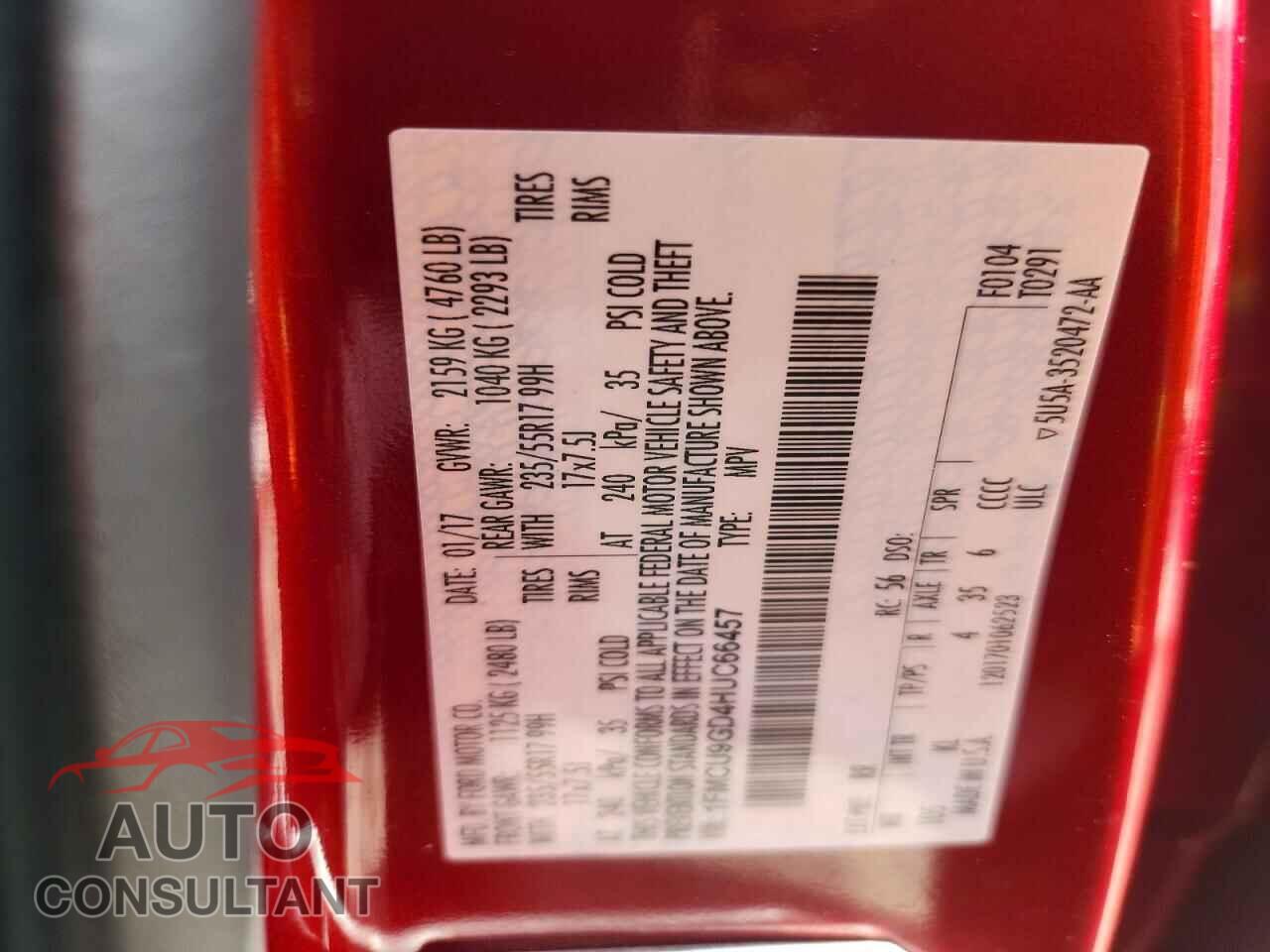 FORD ESCAPE 2017 - 1FMCU9GD4HUC66457
