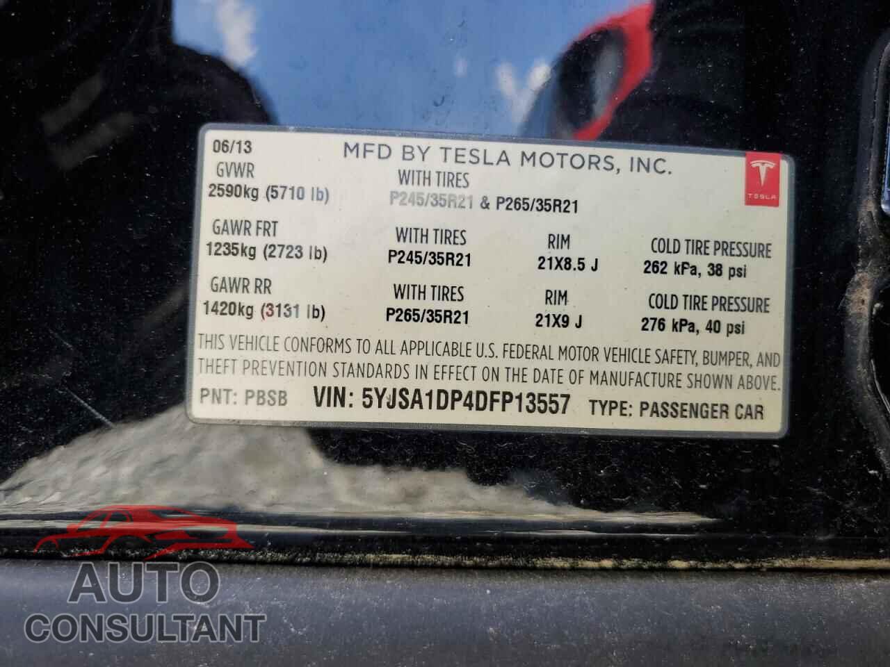 TESLA MODEL S 2013 - 5YJSA1DP4DFP13557