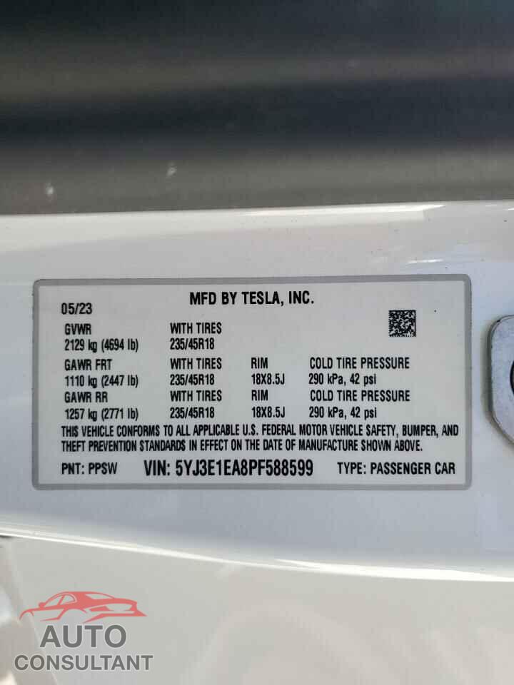 TESLA MODEL 3 2023 - 5YJ3E1EA8PF588599