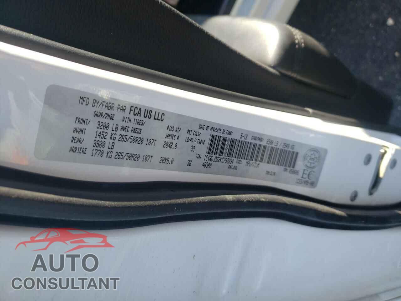 DODGE DURANGO 2019 - 1C4RDJDG2KC792694