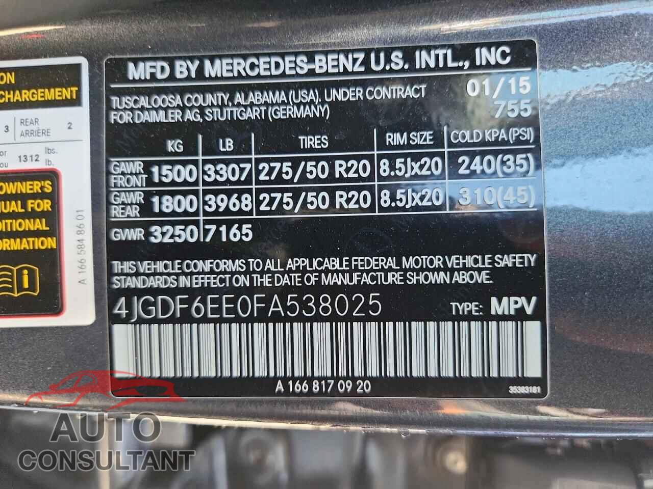 MERCEDES-BENZ GL-CLASS 2015 - 4JGDF6EE0FA538025